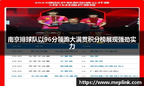 南京排球队以96分领跑大满贯积分榜展现强劲实力